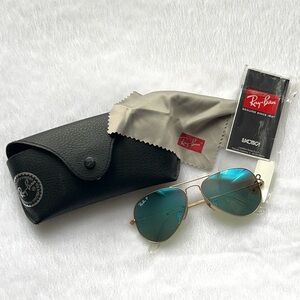 Ray-Ban P Aviator Sunglasses Polarsized Gold Frame Sunglasses with Blue Lenses